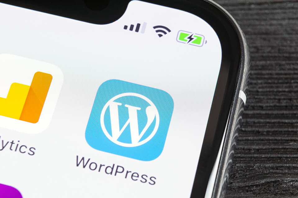 WordPress app on iPhone home screen.